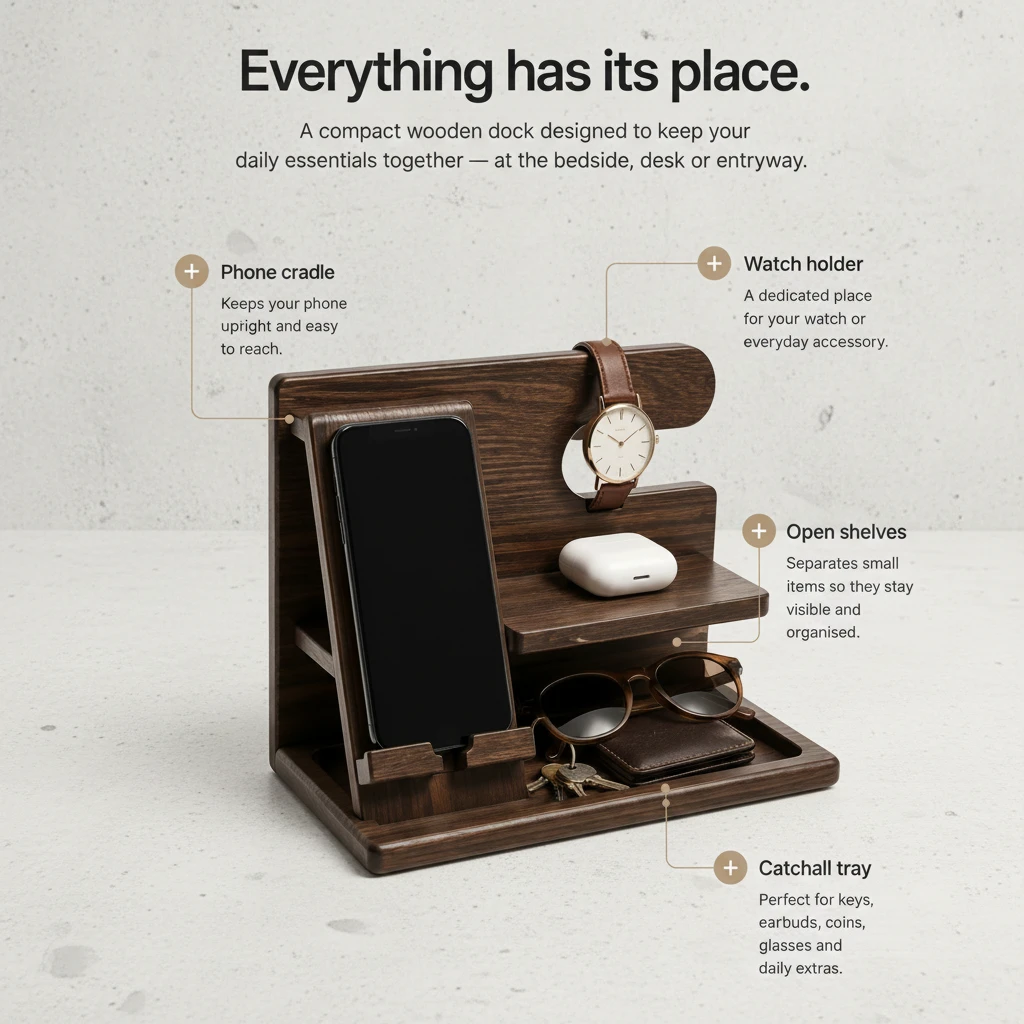 ZeniDock wooden phone dock — gift for Dad on a styled desk